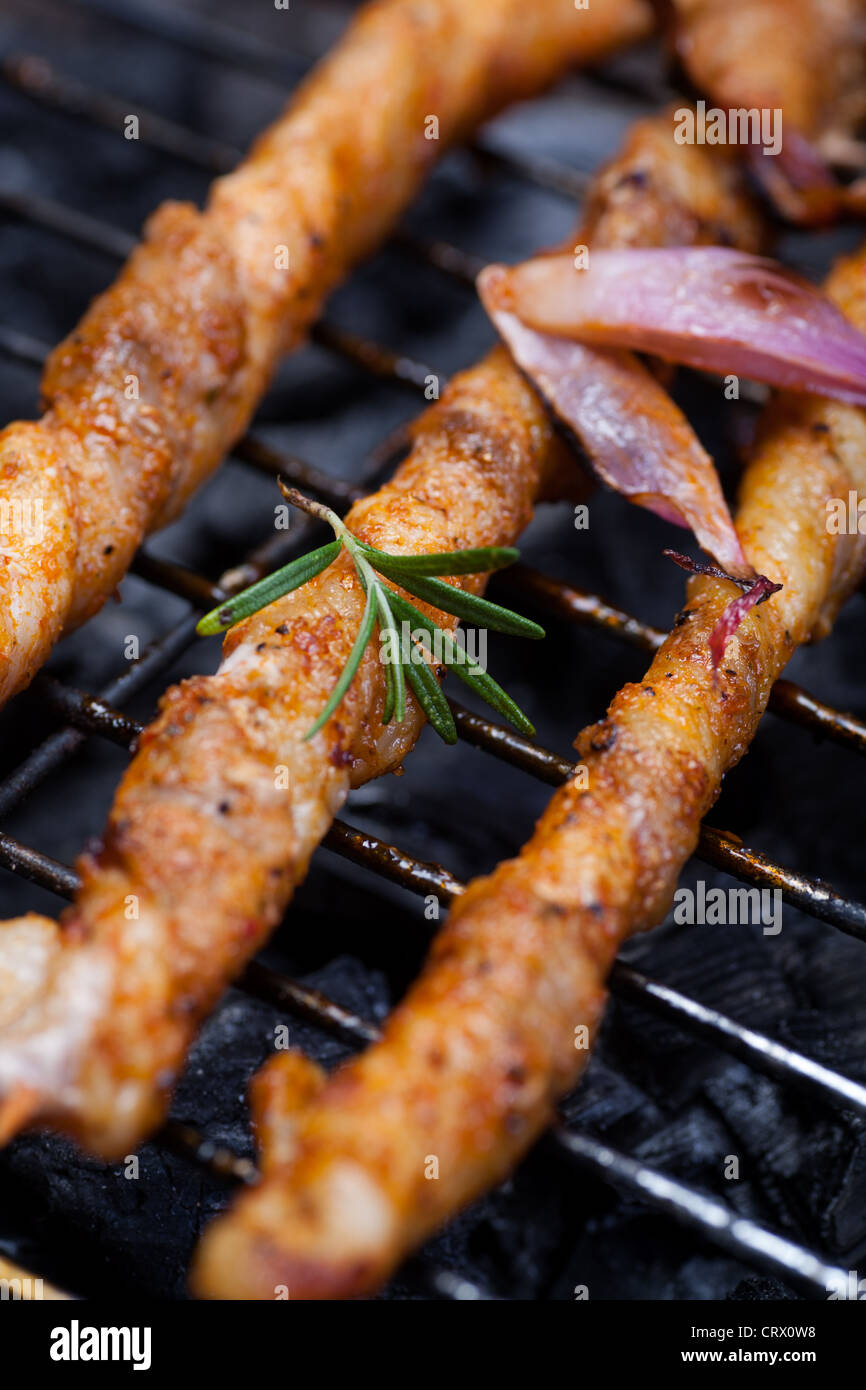 close up shut of grill sticks on the grill Stock Photo