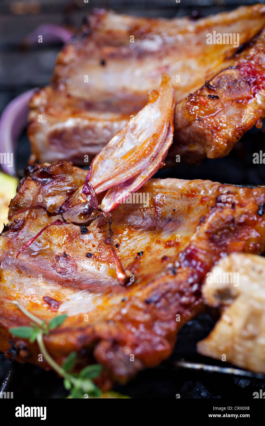 close up shut of spare ribs on the grill Stock Photo