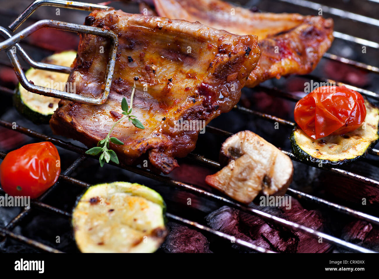 close up shut of spare ribs on the grill Stock Photo