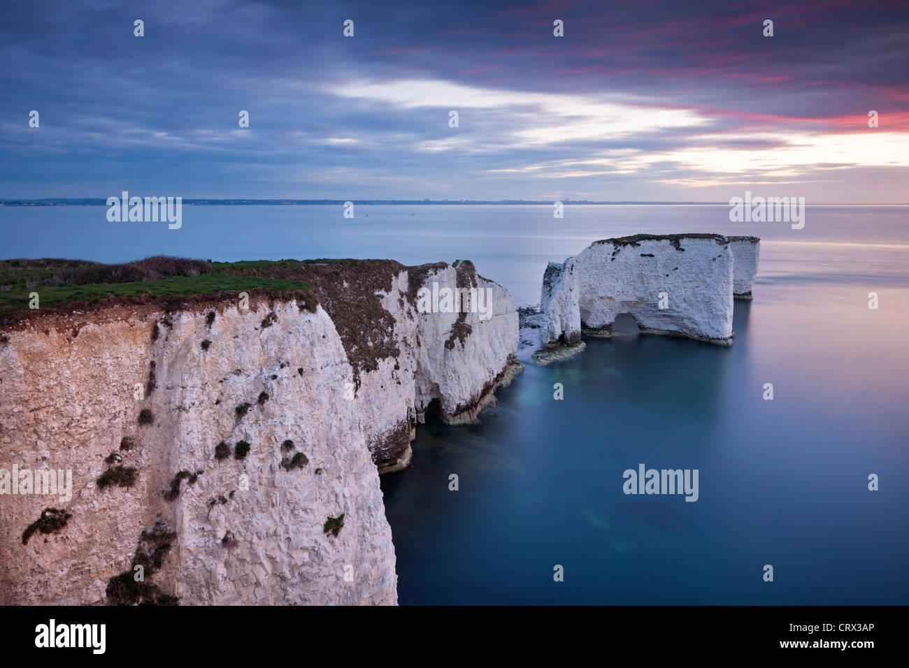 Old Harry Rocks at the start of the Jurassic Coast World Heritage Site, Dorset, England. Spring (April) 2012. Stock Photo