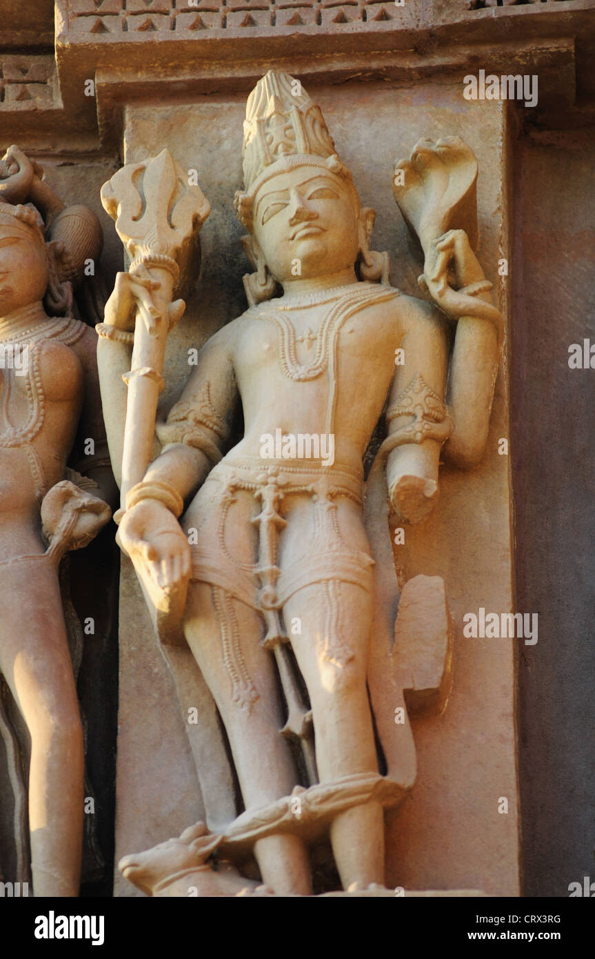 Sculpture of Lord Shiva on Khajuraho mandir Stock Photo