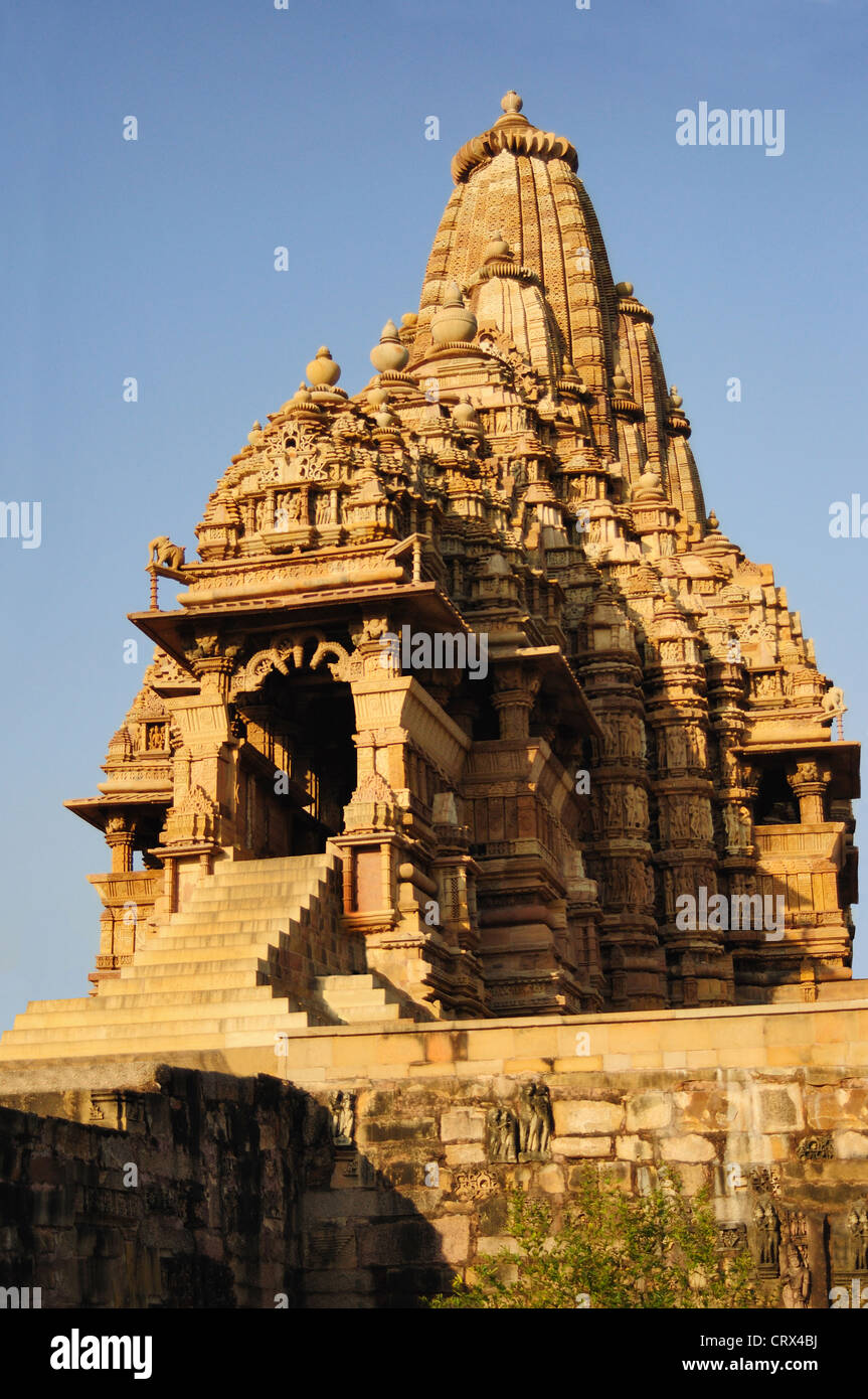 Kandariya Mahadeva Temple facade North East View. Khajuraho, Madhya Pradesh India Stock Photo