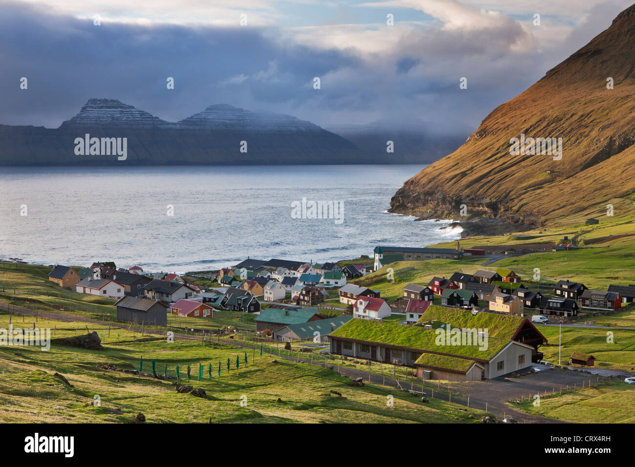 Picturesque village of Gjogv on the island of Eysturoy, Faroe Islands. Spring (June) 2012. Stock Photo