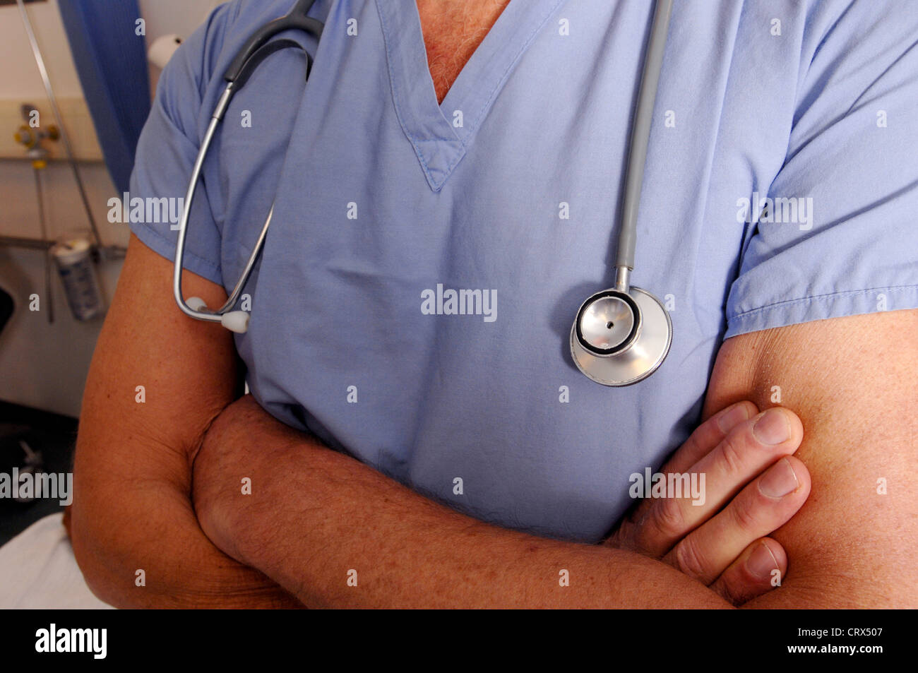 Stethoscope wrapped around a medical person's neck Stock Photo Alamy