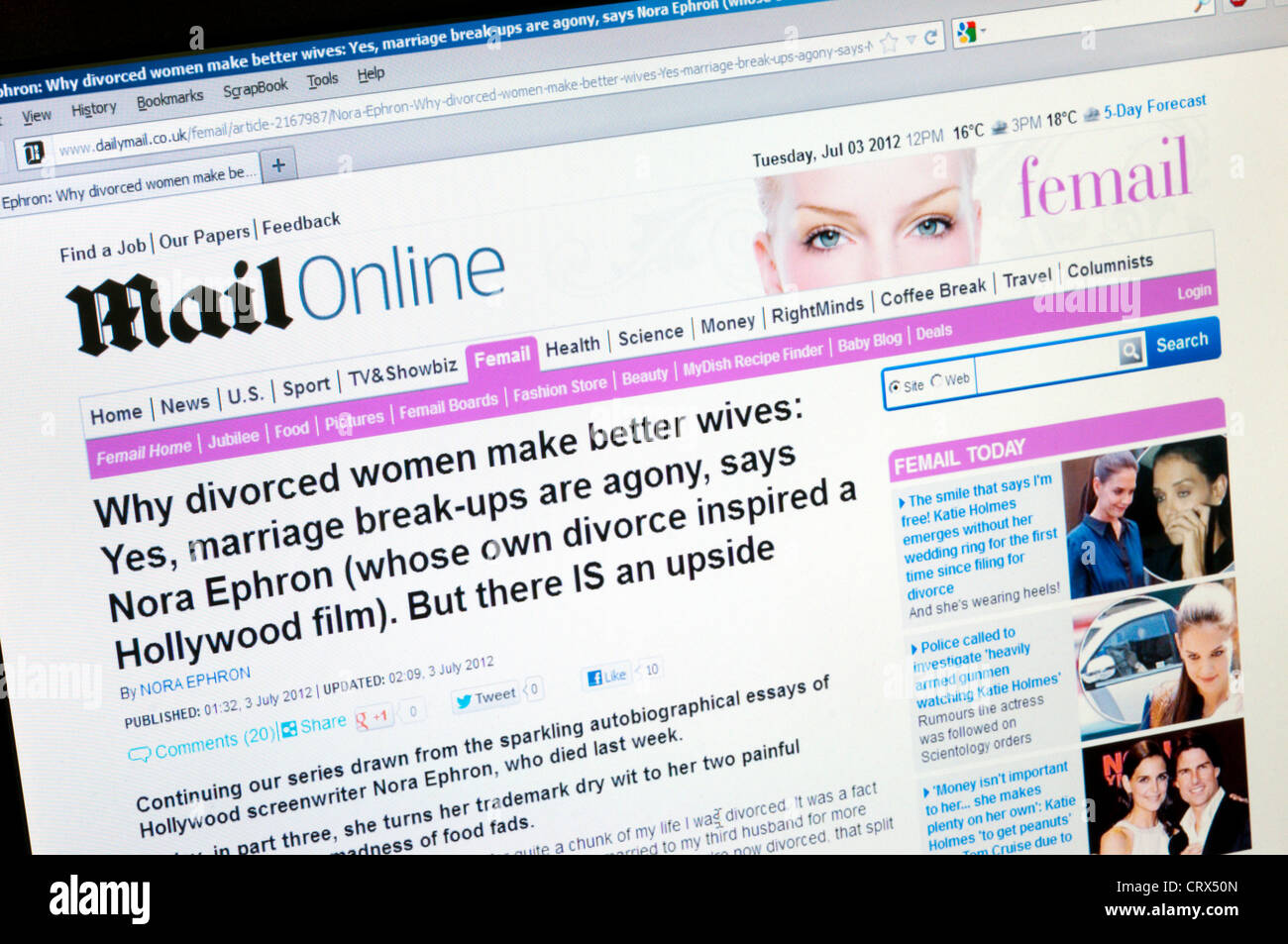 Home page of the Mail Online Femail web site. Stock Photo