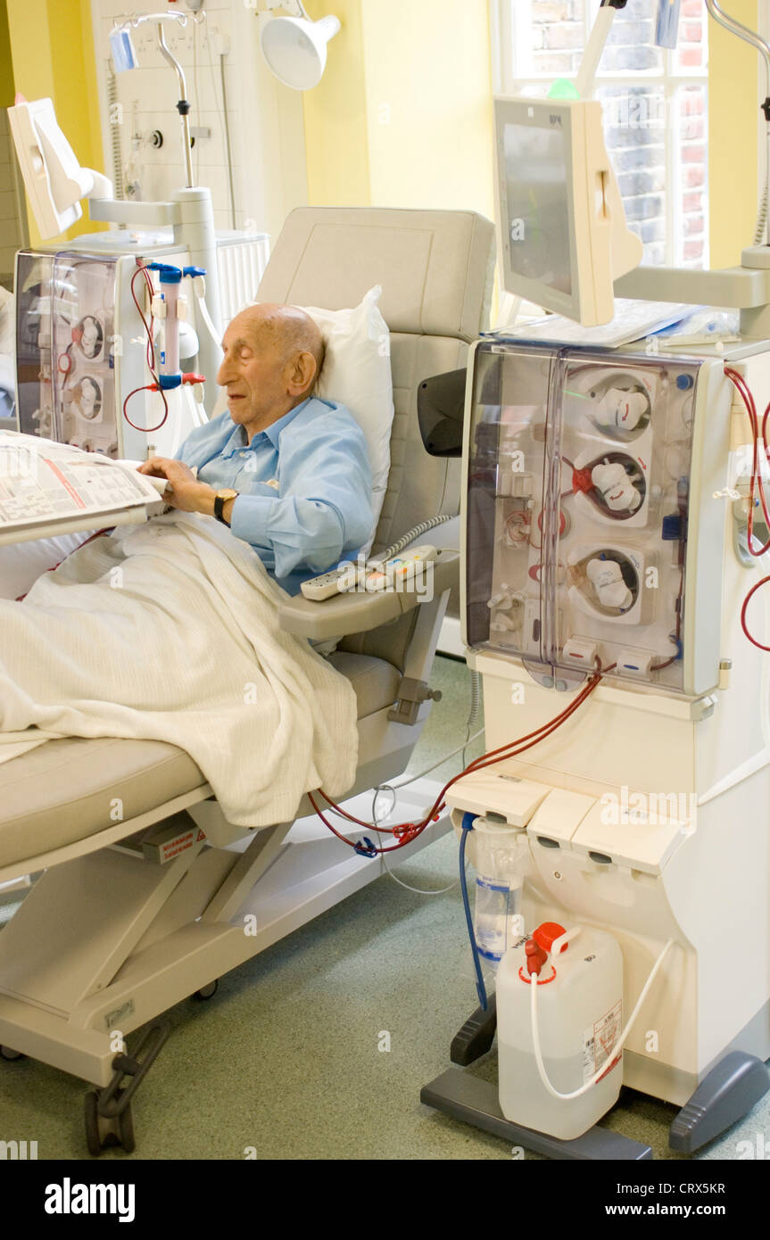 An elderly man having kidney dialysis Stock Photo Alamy
