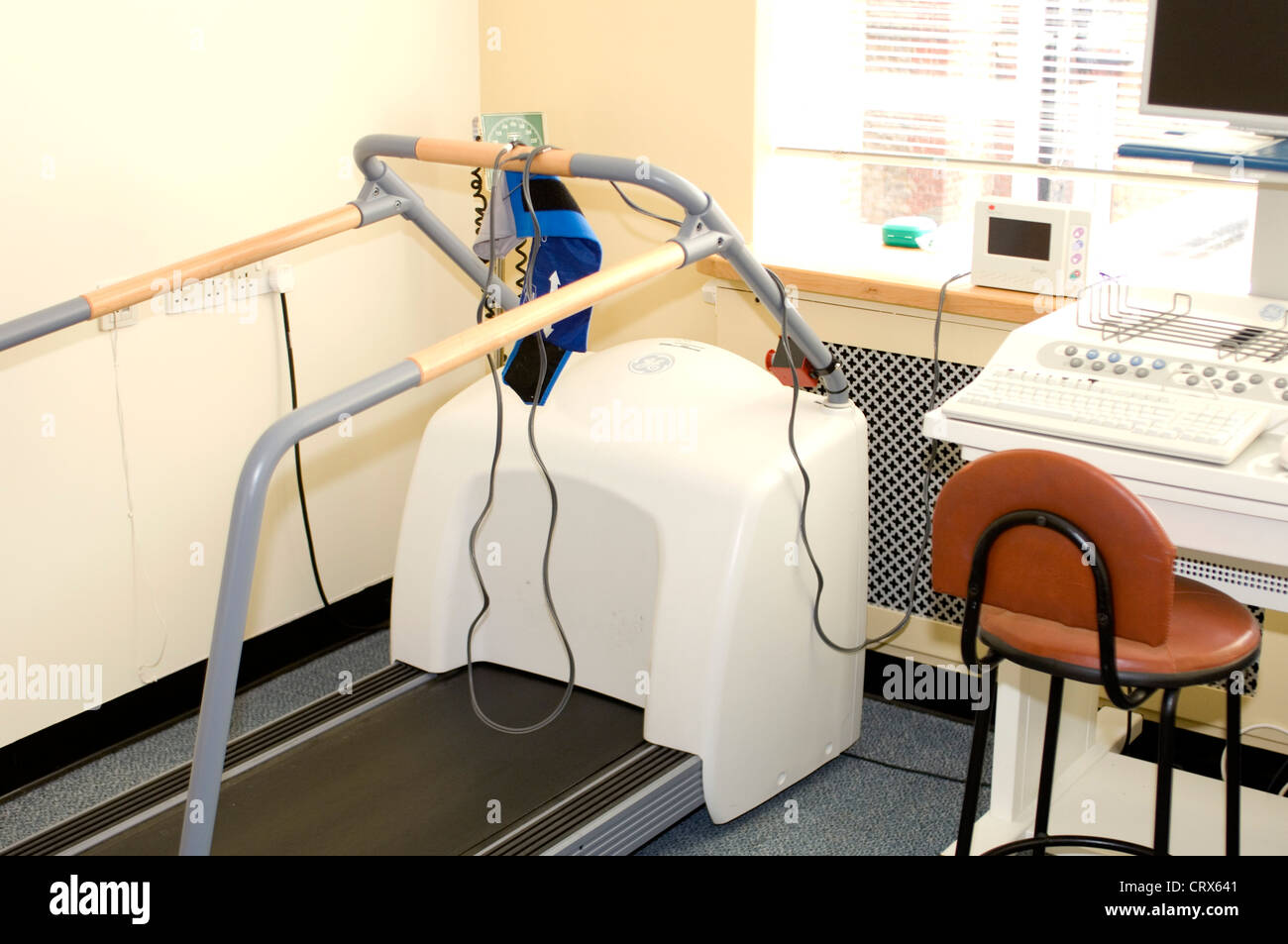 Hospital treadmill with heart monitor Stock Photo Alamy