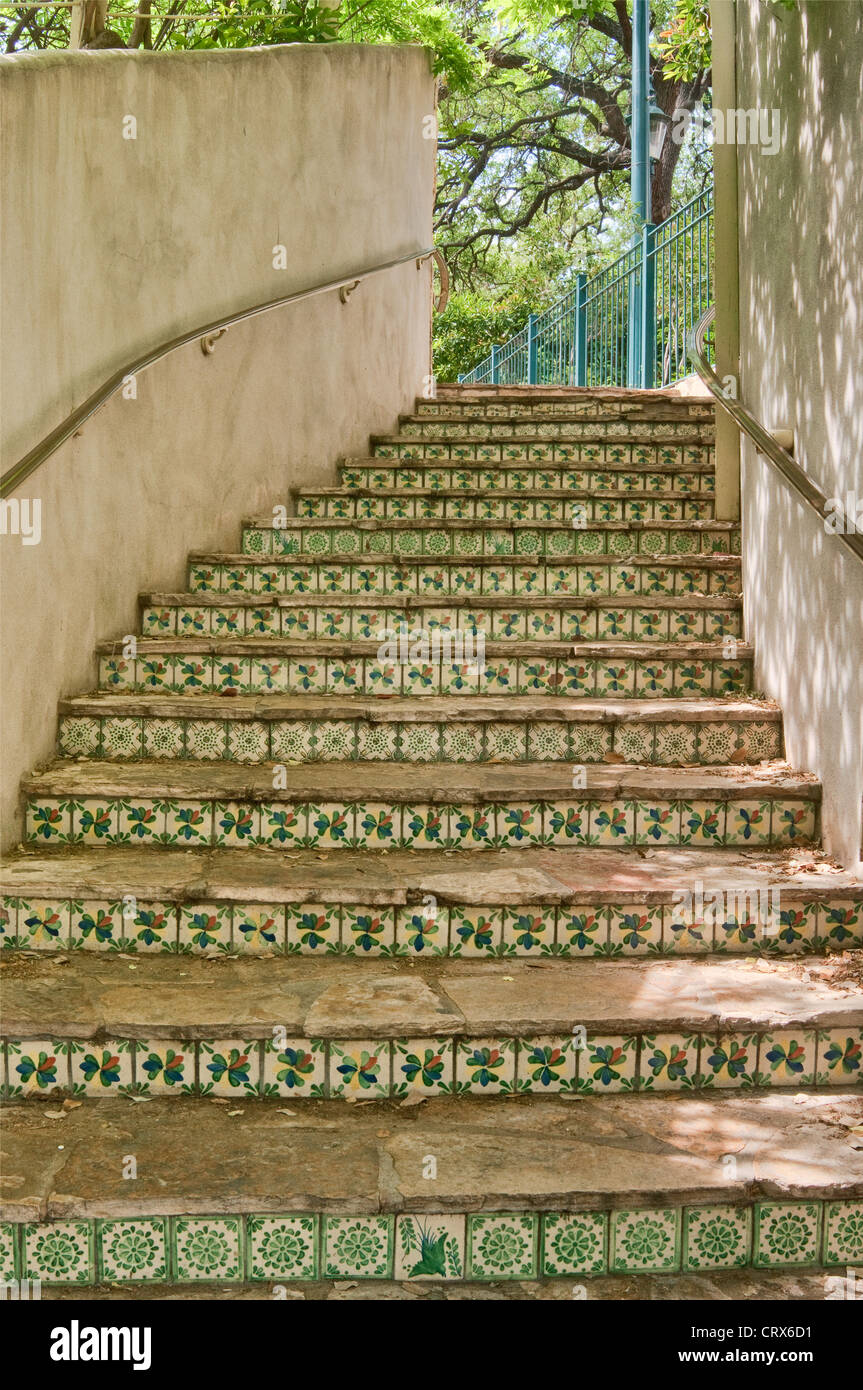 Stairs leading from River Walk to La Villita, San Antonio, Texas, USA