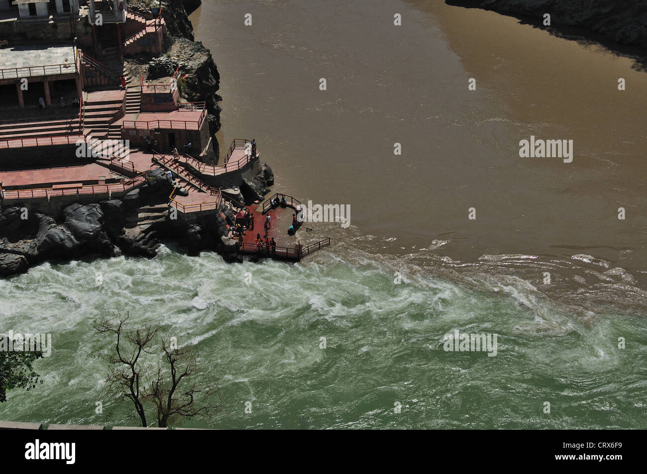 Devprayag - Prayag of Alakhnanda and Bhagirathi river Stock Photo