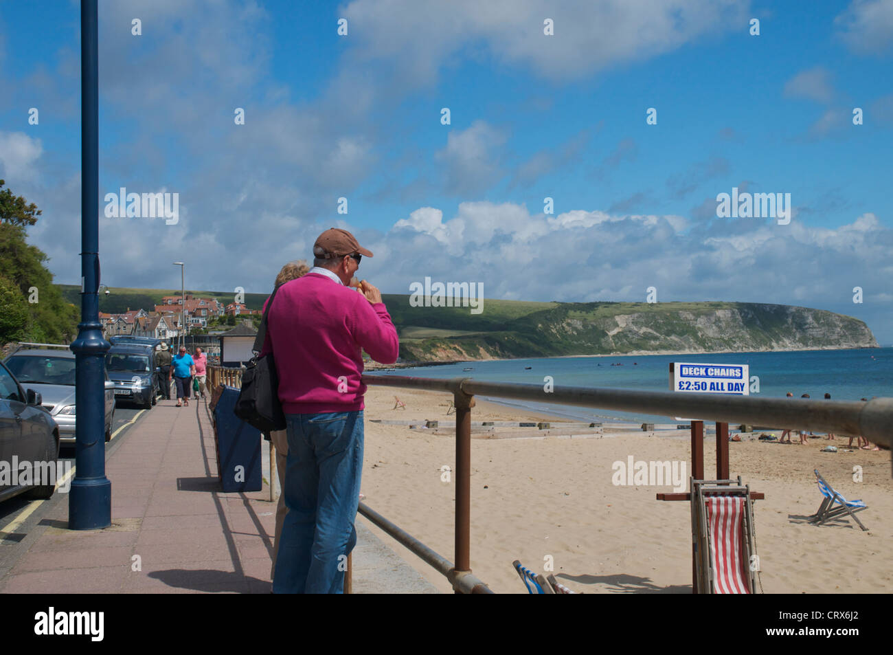 Swanage beach on a beautiful summers day Stock Photo