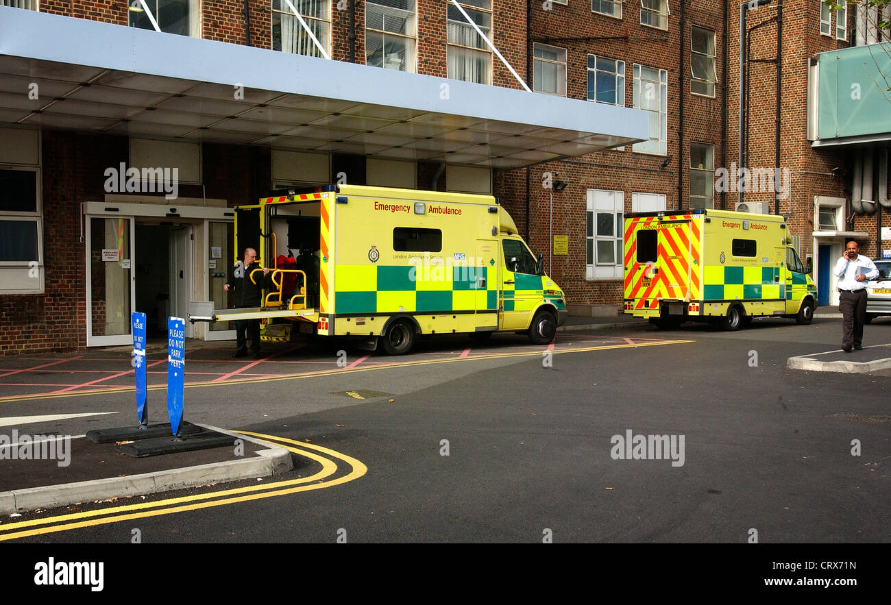 Ambulances at a Clinical Research Facility at Hammersmith Hospital Stock Photo