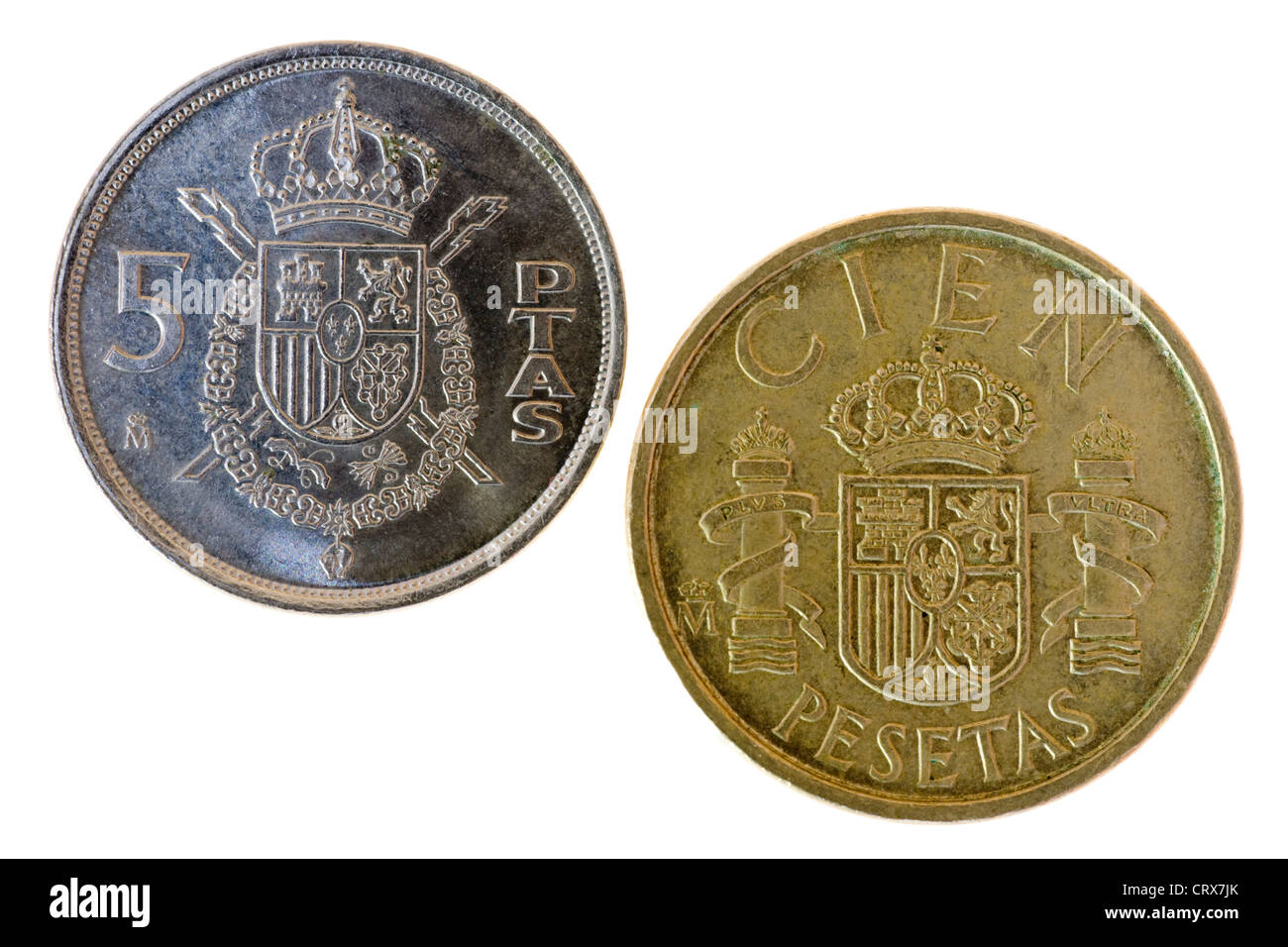 Old Spanish Pesetas coins Stock Photo