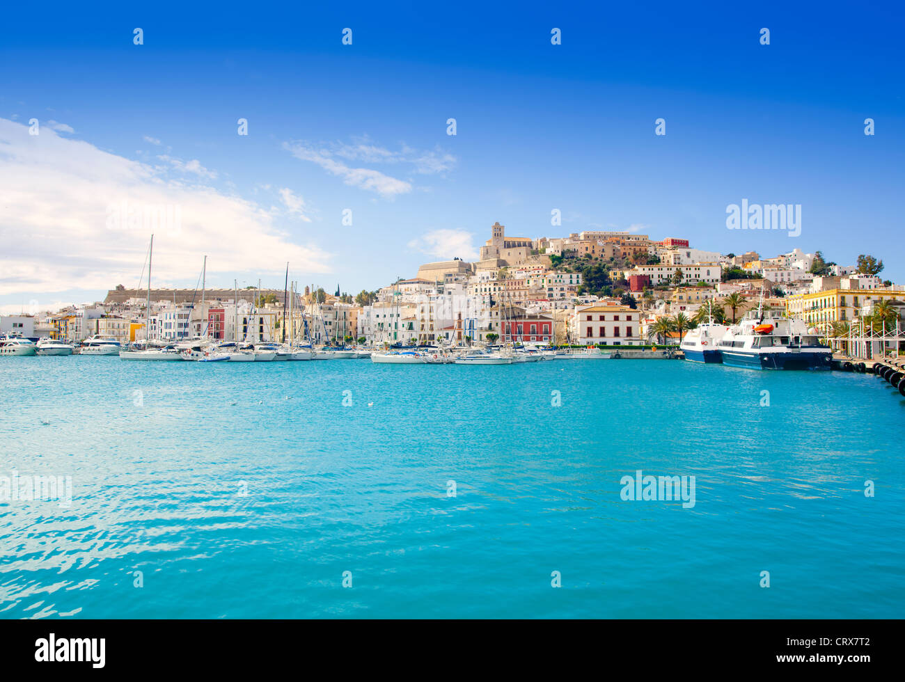Eivissa Ibiza town with church under summer blue sky Stock Photo