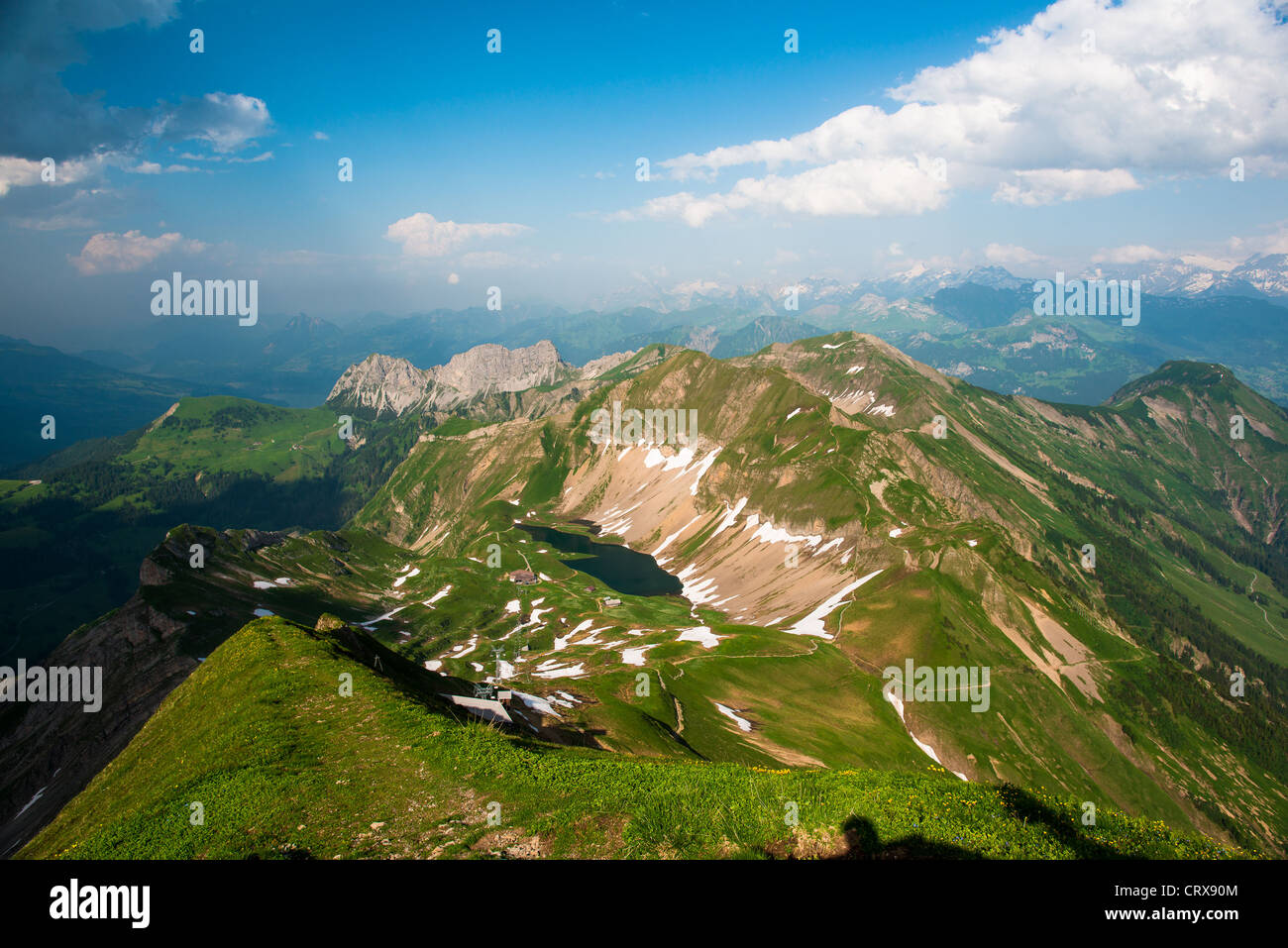 Mountain panorama over swiss alps from Brienzer Rothorn, Switzerland Stock Photo