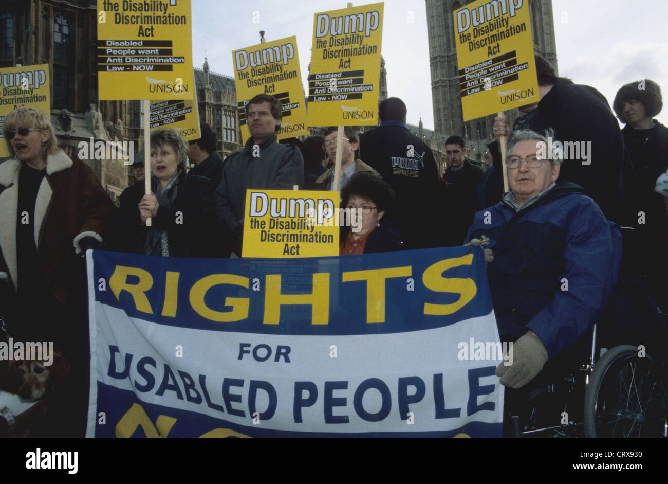 Disabled rights activists protesting at Westminster England UK Stock Photo