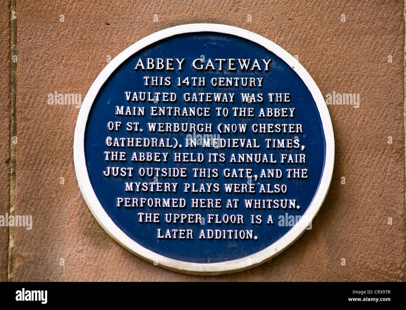 Abbey Gateway Blue Plaque, Chester Stock Photo