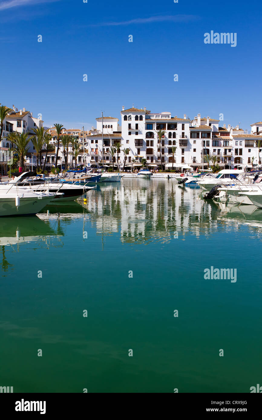 Puerto Duquesa, Manilva, Spain: The marina is full of eateries and bars, which overlook the beautiful views out to sea Stock Photo