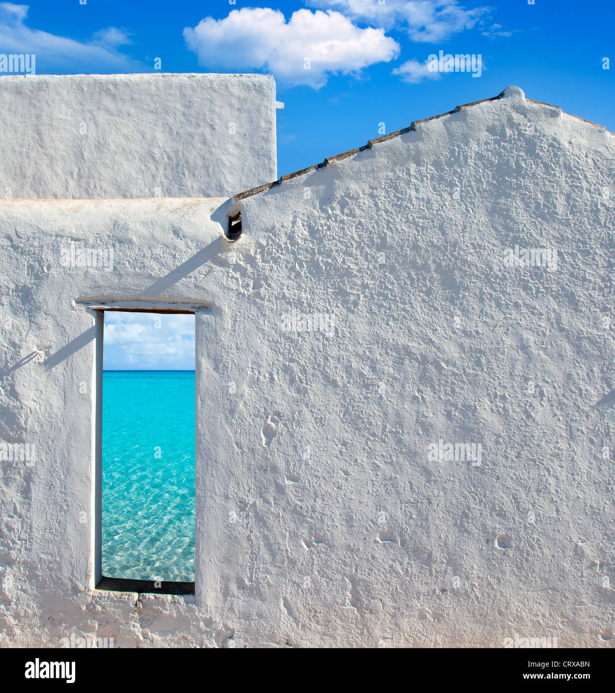 Balearic Islands Idyllic Turquoise Beach View Through Whitewashed