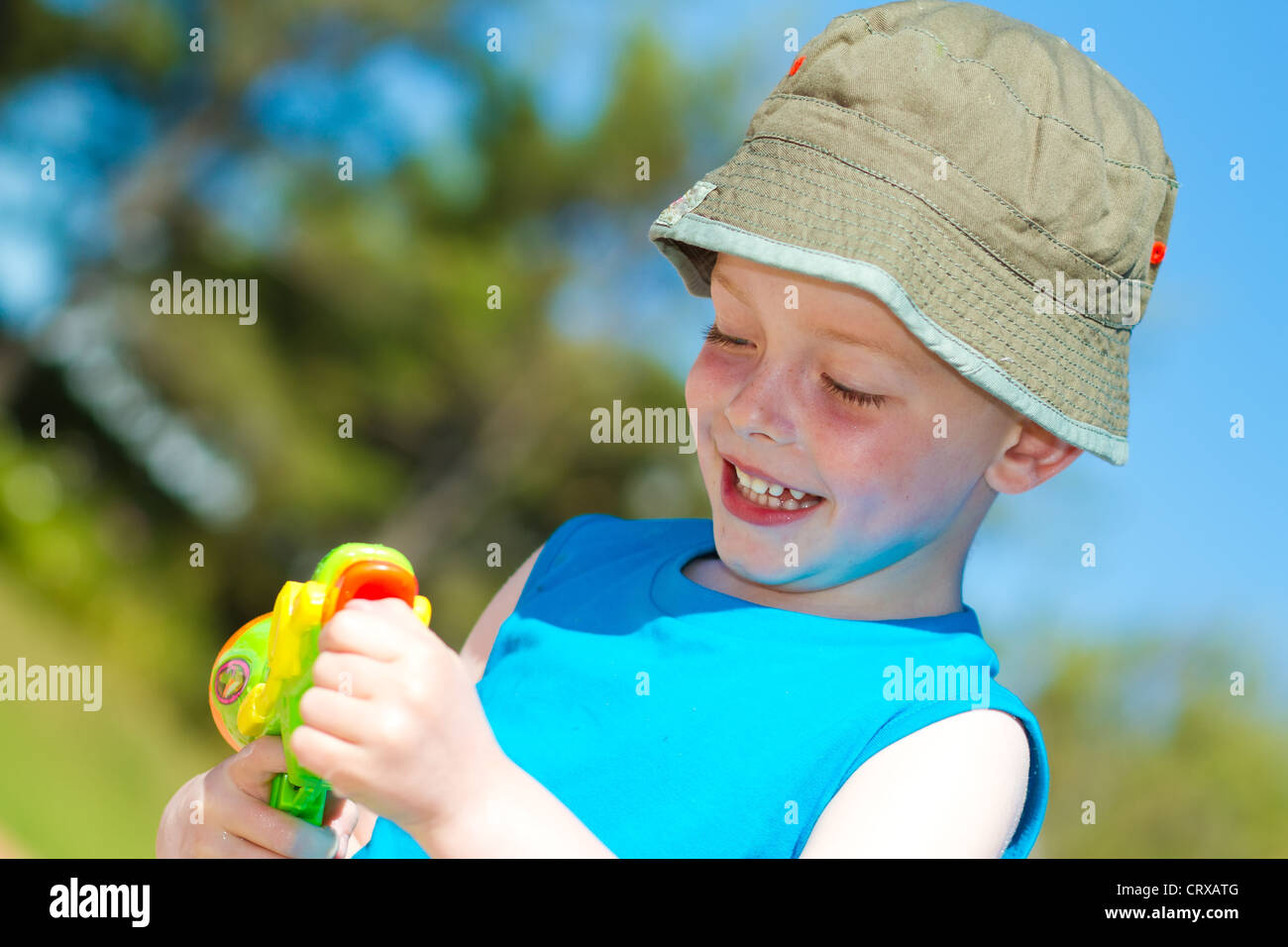Puerto dequesa, Spain: Young boy enjoying his holiday in a popular Spanish town on the Costa del sol not far from estapona Stock Photo