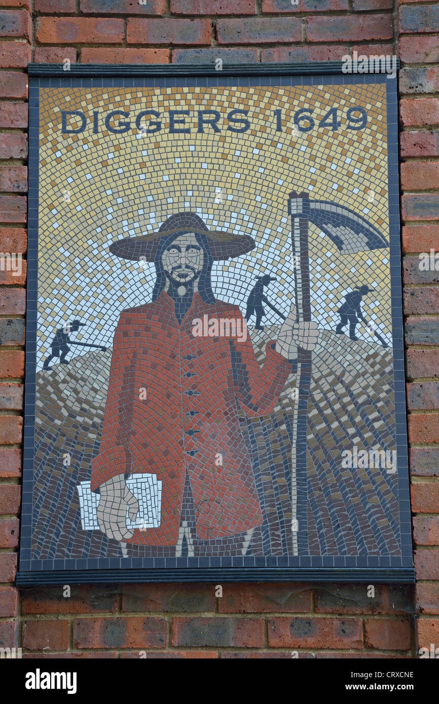 Surrey Diggers Monument plaque, Hollyhedge Road, Cobham, Surrey, England, United Kingdom Stock Photo