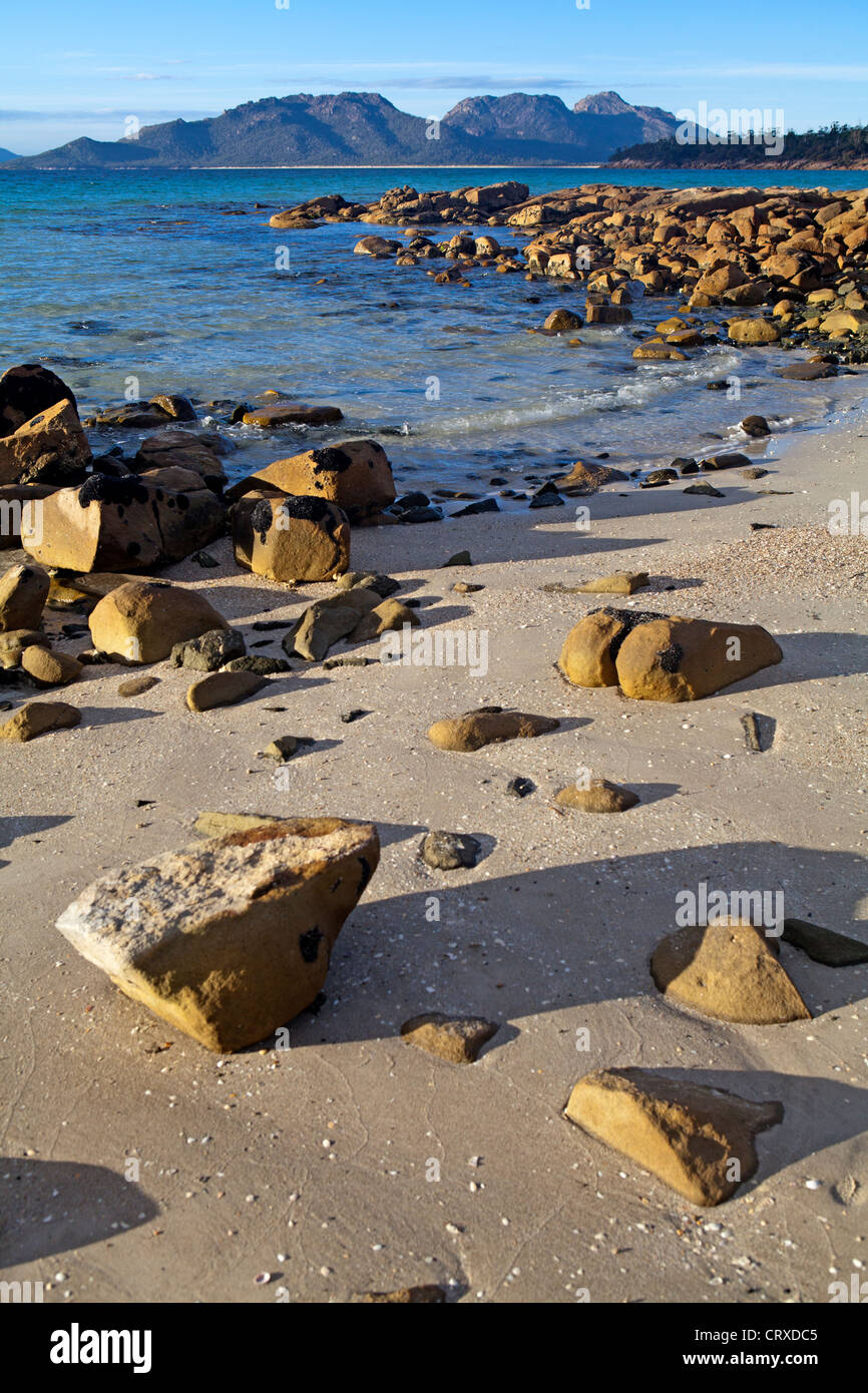 View to the Hazards from Cooks Beach in Freycinet National Park Stock Photo