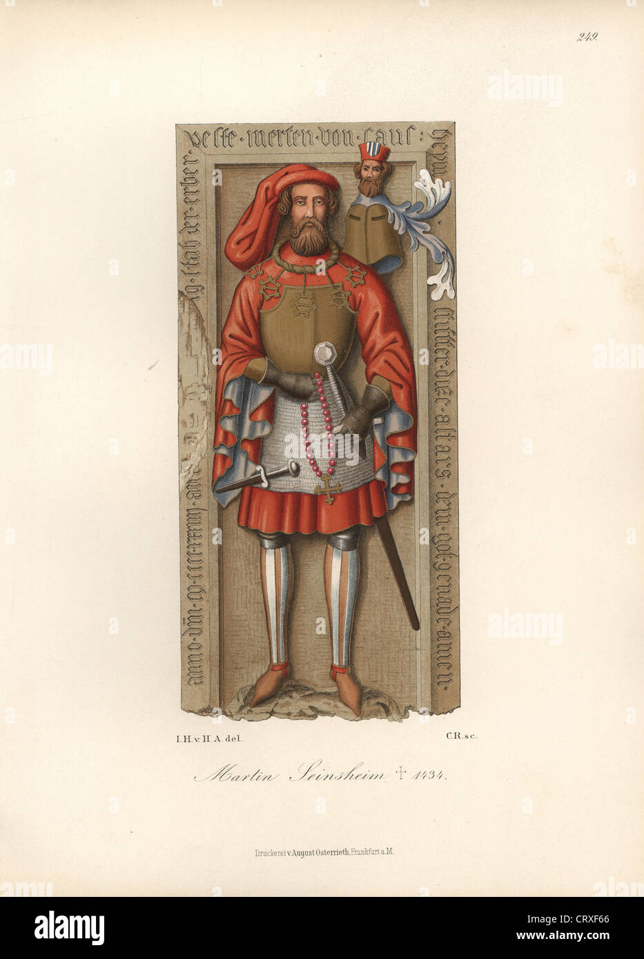 Knight in armour from the 15th century with shield and helmet. Stock Photo