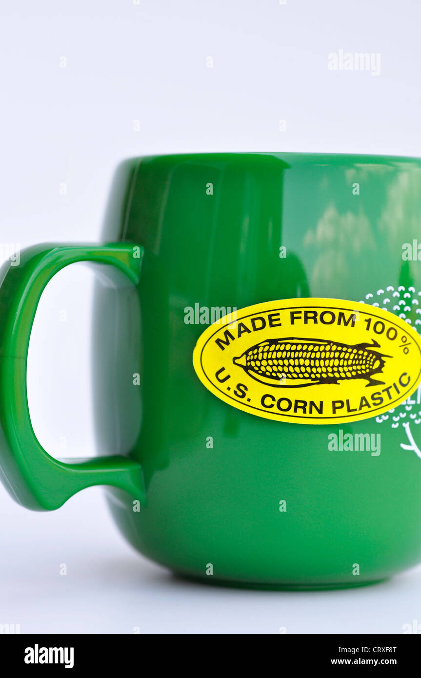 Plastic mug made from corn - Starch Biocompostables aka PLA Plastics Stock  Photo - Alamy
