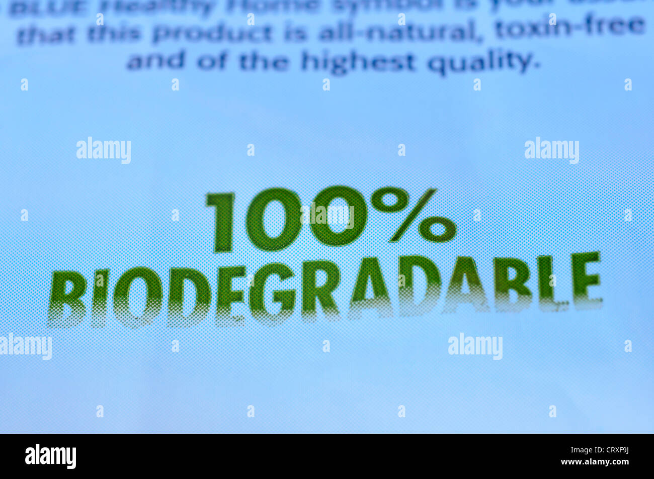 100% eco-friendly sign on food package Stock Photo