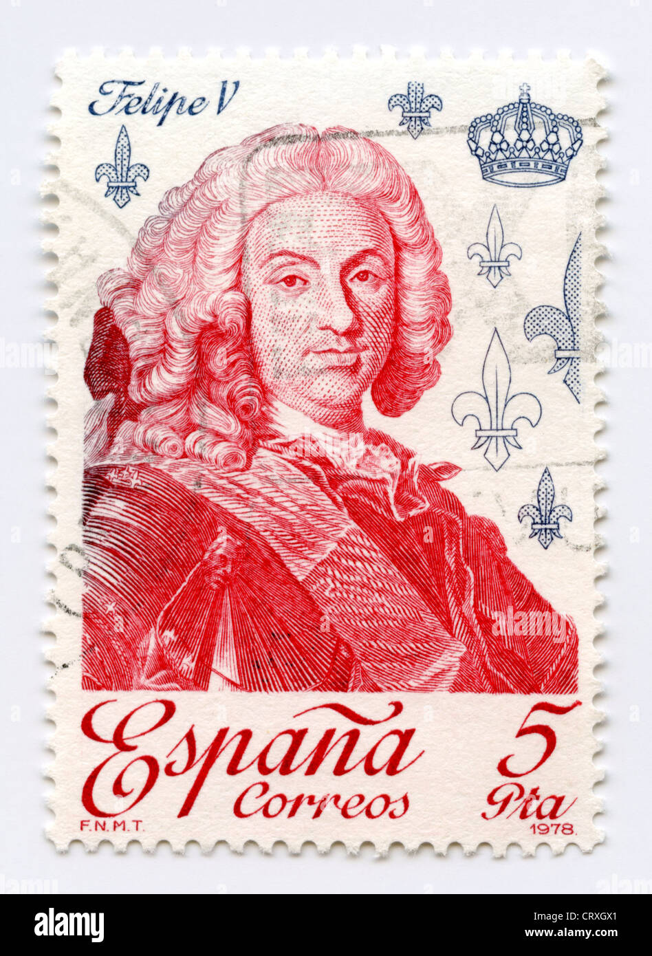 Spain postage stamp - king Philip V of Spain - Felipe V Stock Photo