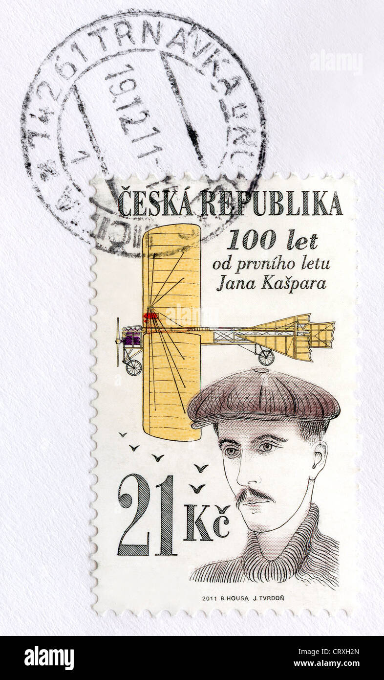 Czech Republic postage stamp - Jan Kašpar - Czech aviator, aircraft constructor, designer and engineer Stock Photo