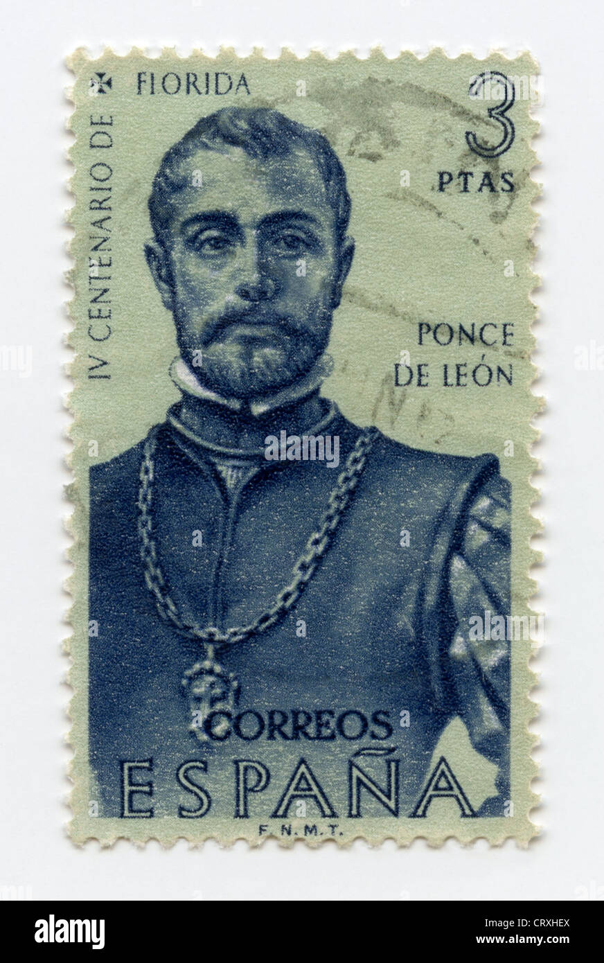 Spain postage stamp Juan Ponce de León, Spanish explorer and