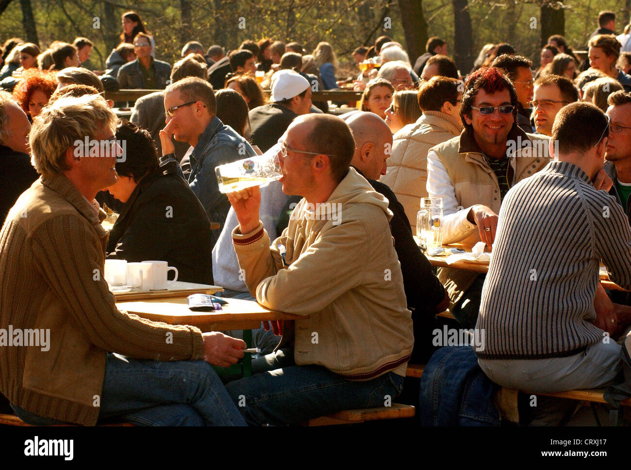 Beer garden in Berlin, Cafe at the New Lake Stock Photo
