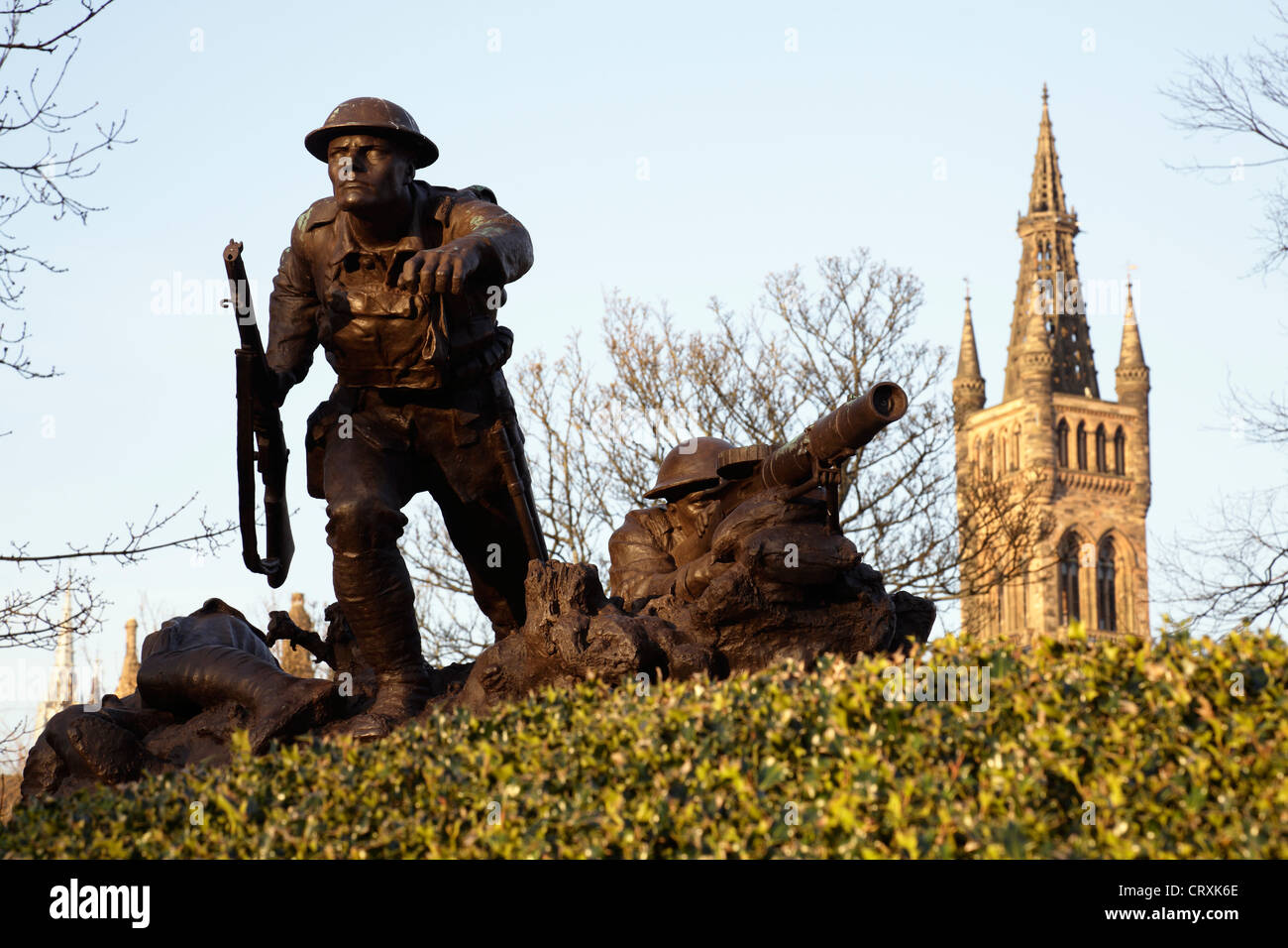 Cameronians Scottish Rifles War Memorial, detail of the Category B Listed bronze in Kelvingrove Park, Glasgow, Scotland, UK Stock Photo