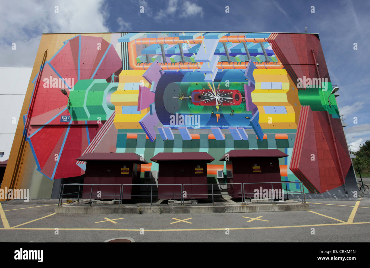 GENEVA, SWITZERLAND - June 2012: A mural painting of the ATLAS particle detector outside the ATLAS control room at CERN, Geneva Stock Photo