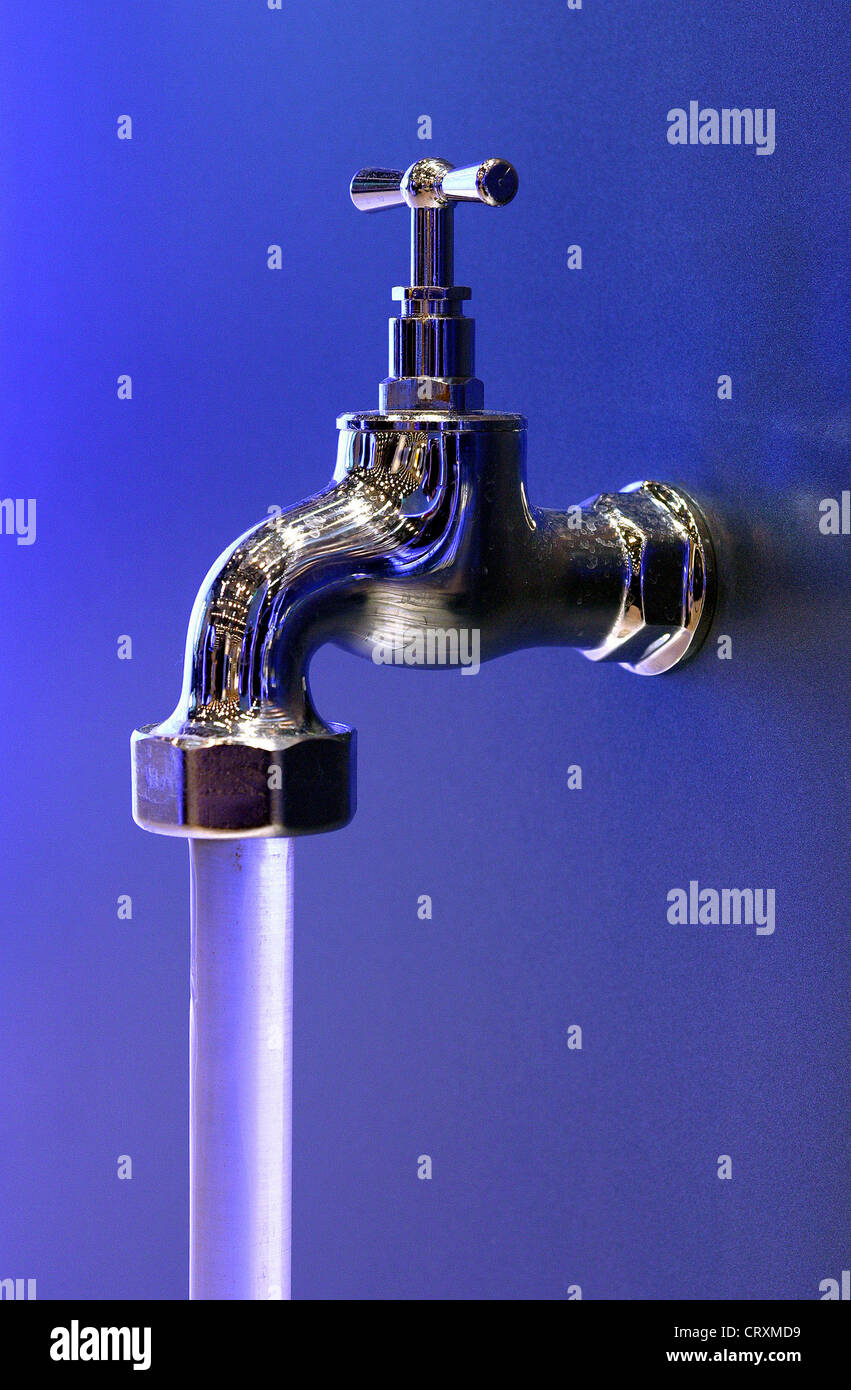 Faucet with running water Stock Photo