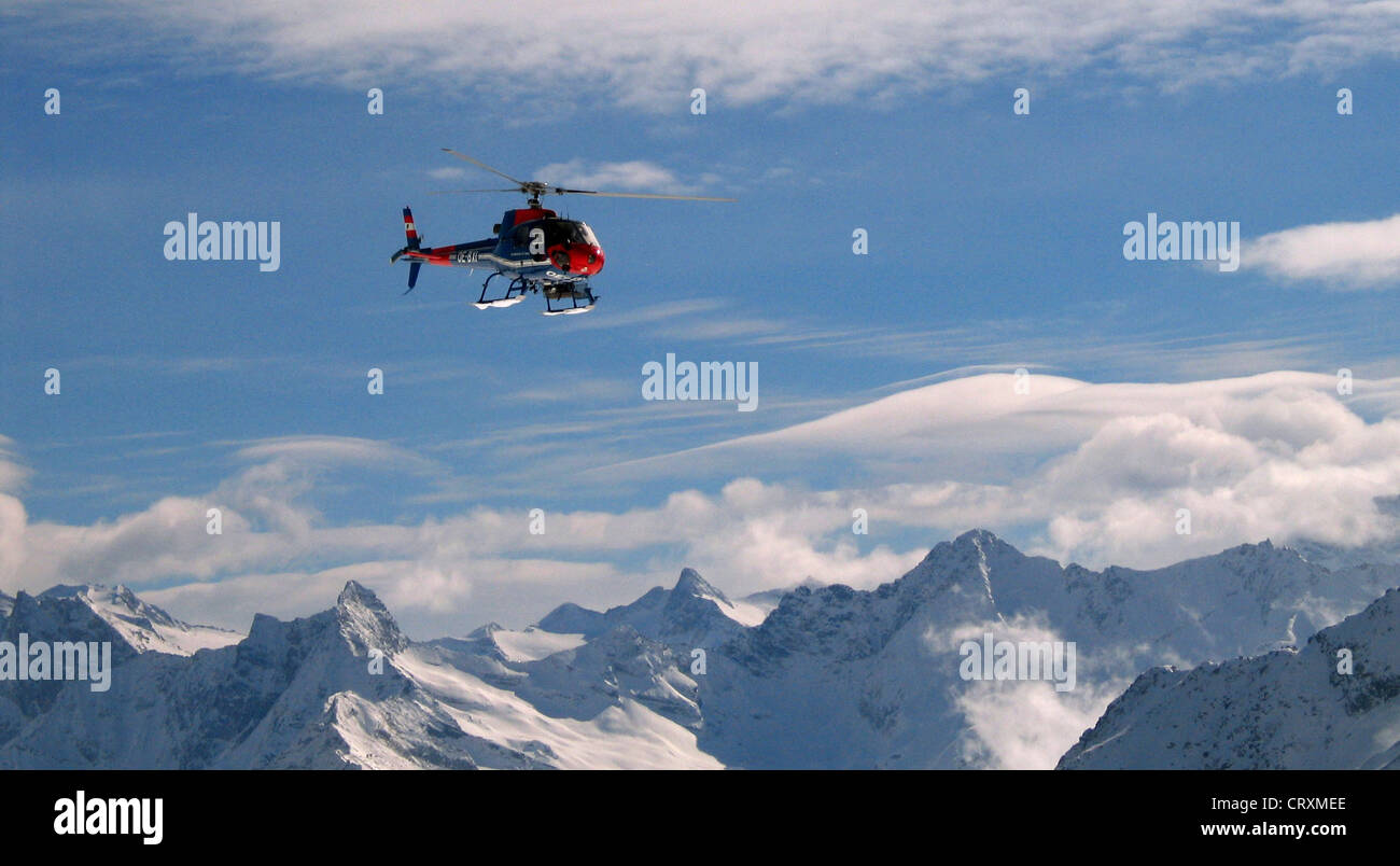 A helicopter of the lifeguard before panorama sample Austrian Alps Stock Photo