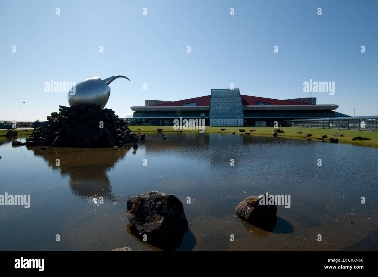 Iceland Reykjavik-Keflavic airport, main building with sculpture The Jet Nest of Magnus Tomasson Stock Photo
