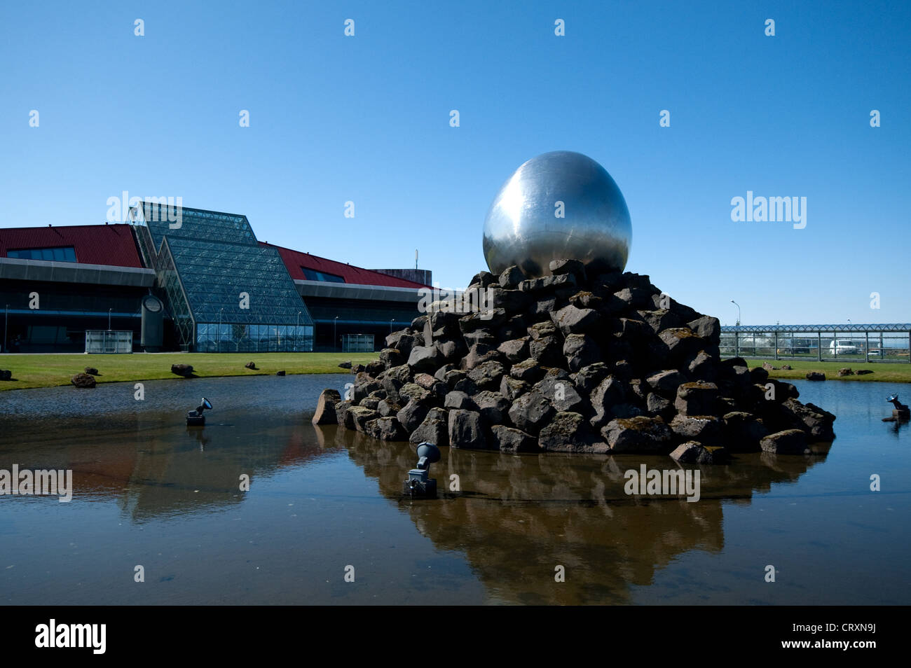 Iceland Reykjavik-Keflavic airport, main building with sculpture The Jet Nest of Magnus Tomasson Stock Photo