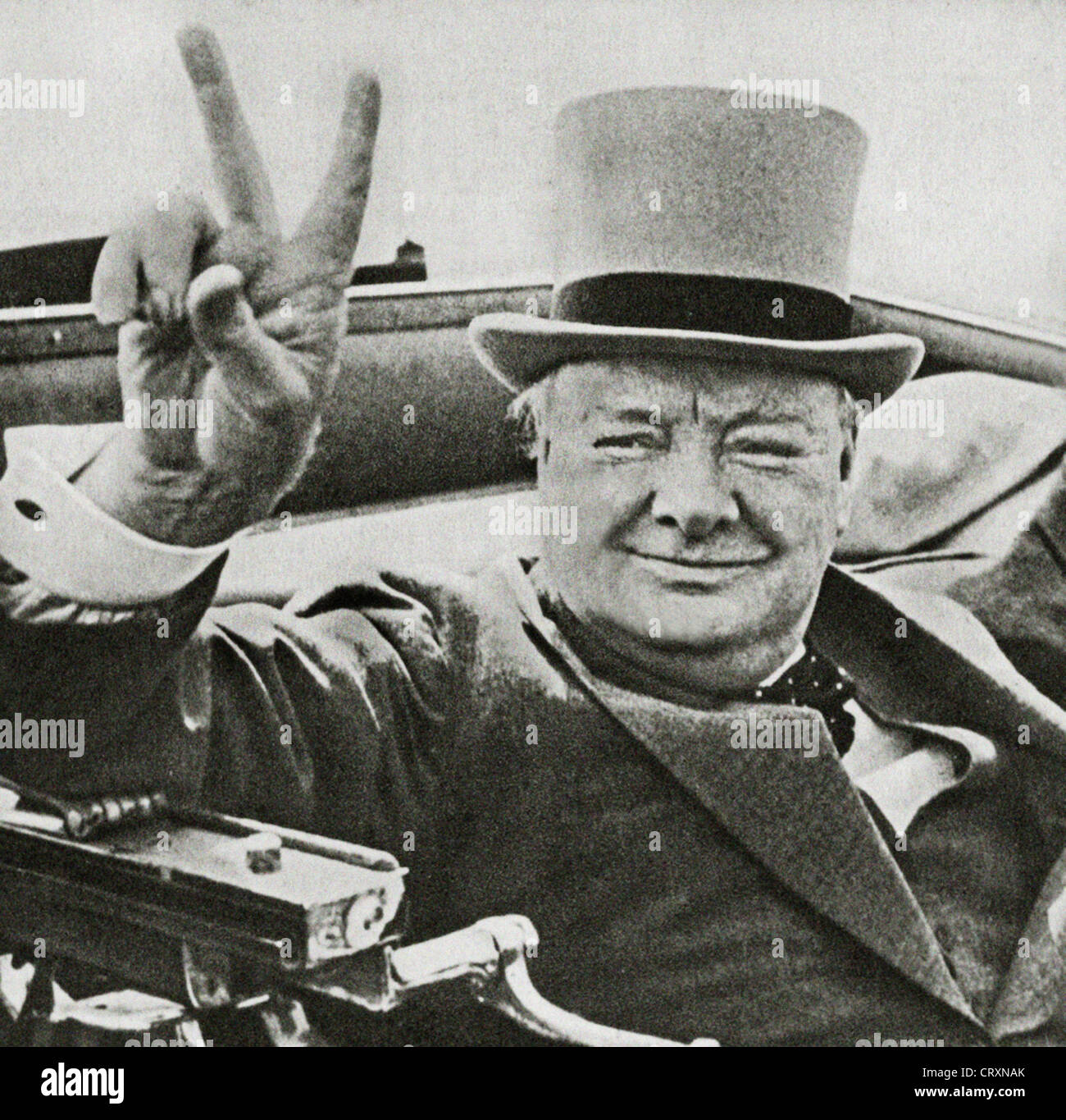 British wartime leader Winston Churchill with his famous V for victory