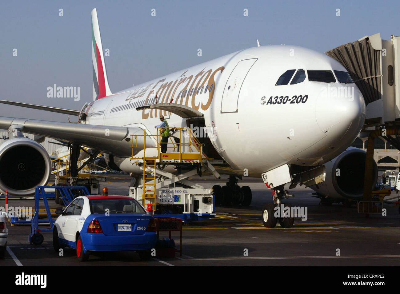 An Emirates Airlines plane at Dubai airport Stock Photo
