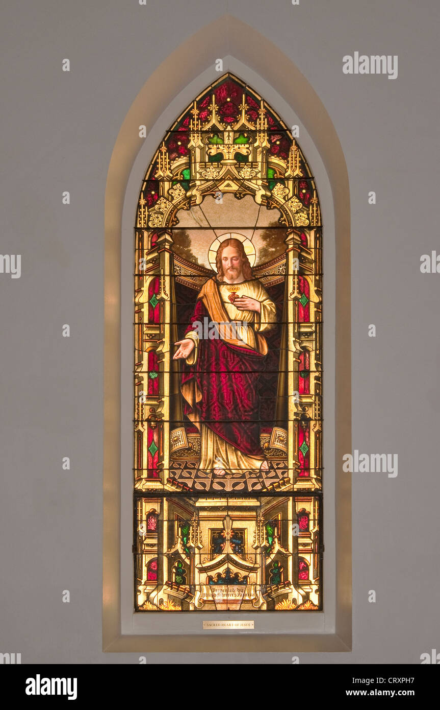 Sacred Heart of Jesus, stained glass window in St. Louis Catholic
