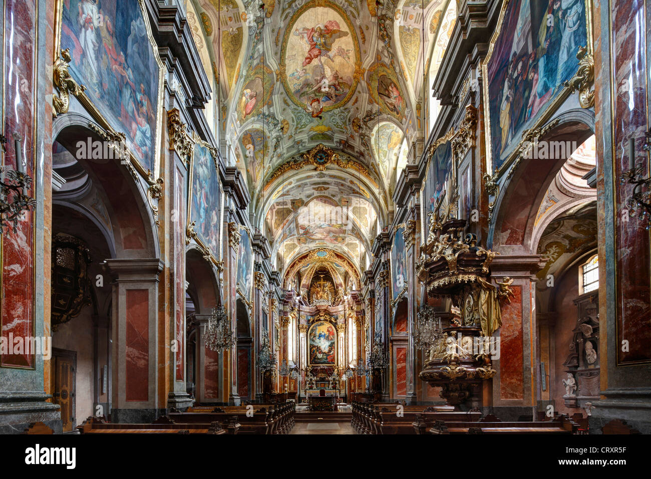 Austria, Lower Austria, Mostviertel, St. Poelten, View of Dom Maria Himmelfahrt Cathedral with fresco painting Stock Photo