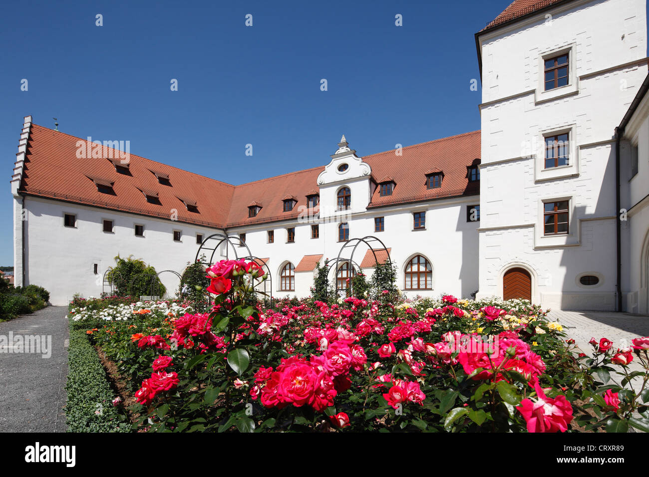 Germany, Bavaria, Amberg, View of arsenal and rose garden Stock Photo
