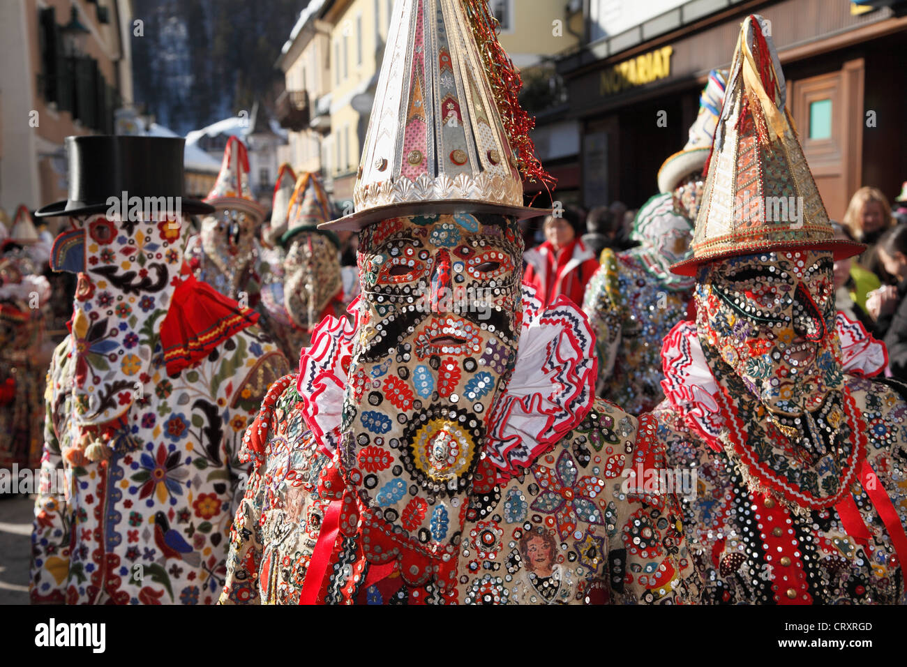 Austria, People celebrating carnival, Ebenseer Fetzenzug Stock Photo