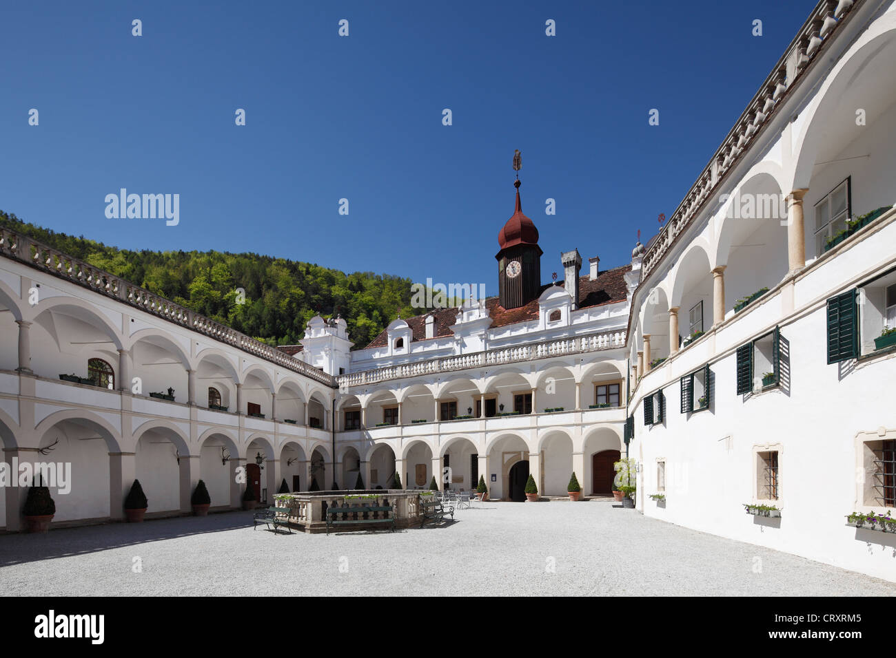 Austria, Styria, Patio of Schloss Herberstein Stock Photo