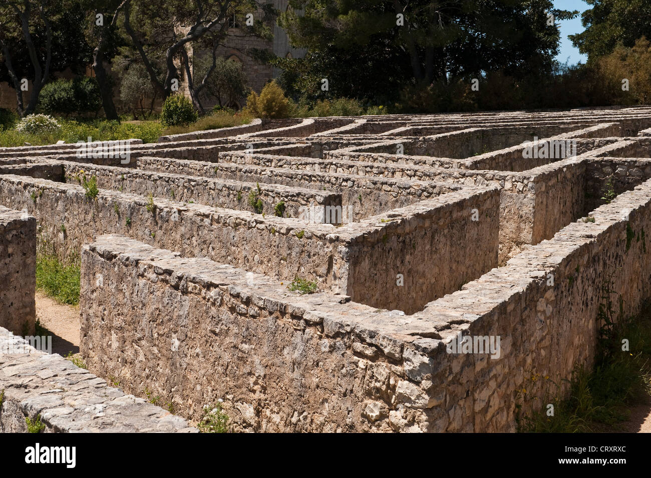The elaborate stone maze in the gardens of the 19c Castle of Donnafugata, near Ragusa, Sicily, Italy Stock Photo