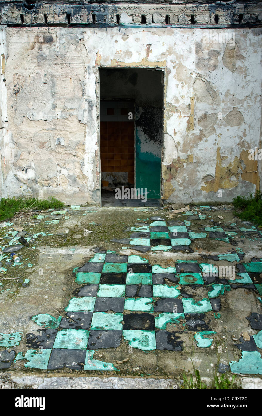 Broken tiles in the old Astoria Ballroom, Bundoran, Donegal. Stock Photo