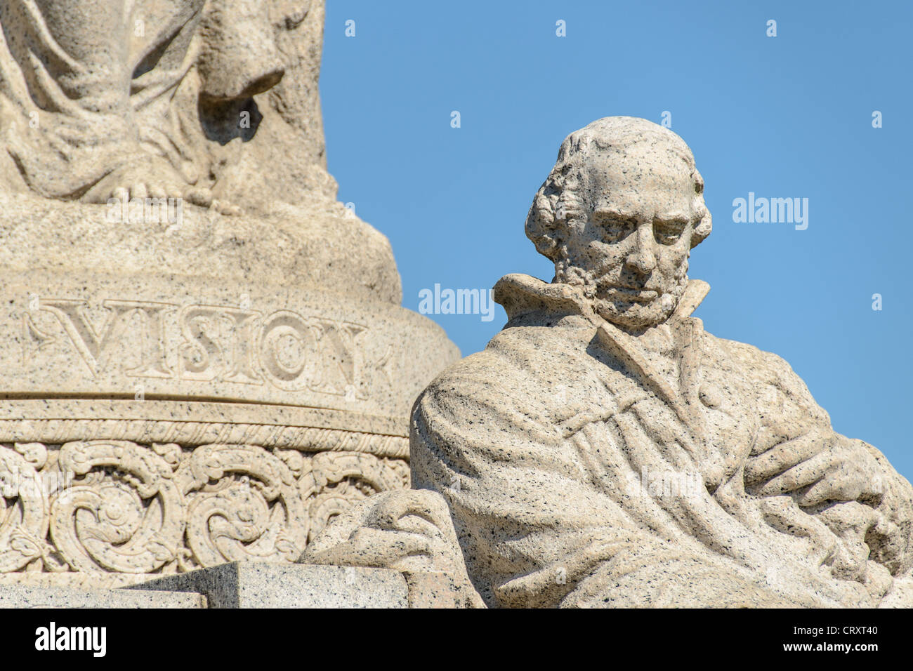 WASHINGTON DC, United States — The John Ericsson Memorial honors the Swedish-American engineer and inventor who designed the USS Monitor during the American Civil War. Located in West Potomac Park near the Lincoln Memorial, this bronze statue by sculptor James Earle Fraser was dedicated in 1926. Ericsson is depicted seated, flanked by allegorical figures representing Adventure, Labor, and Vision. Stock Photo