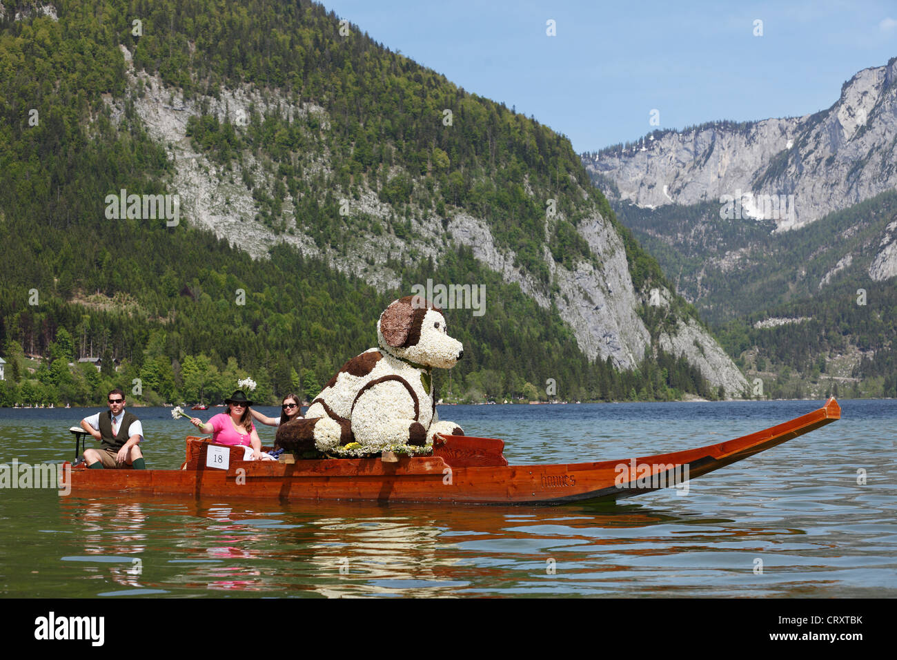 Austria, Styria, People celebrating daffodil festival on Lake Altaussee