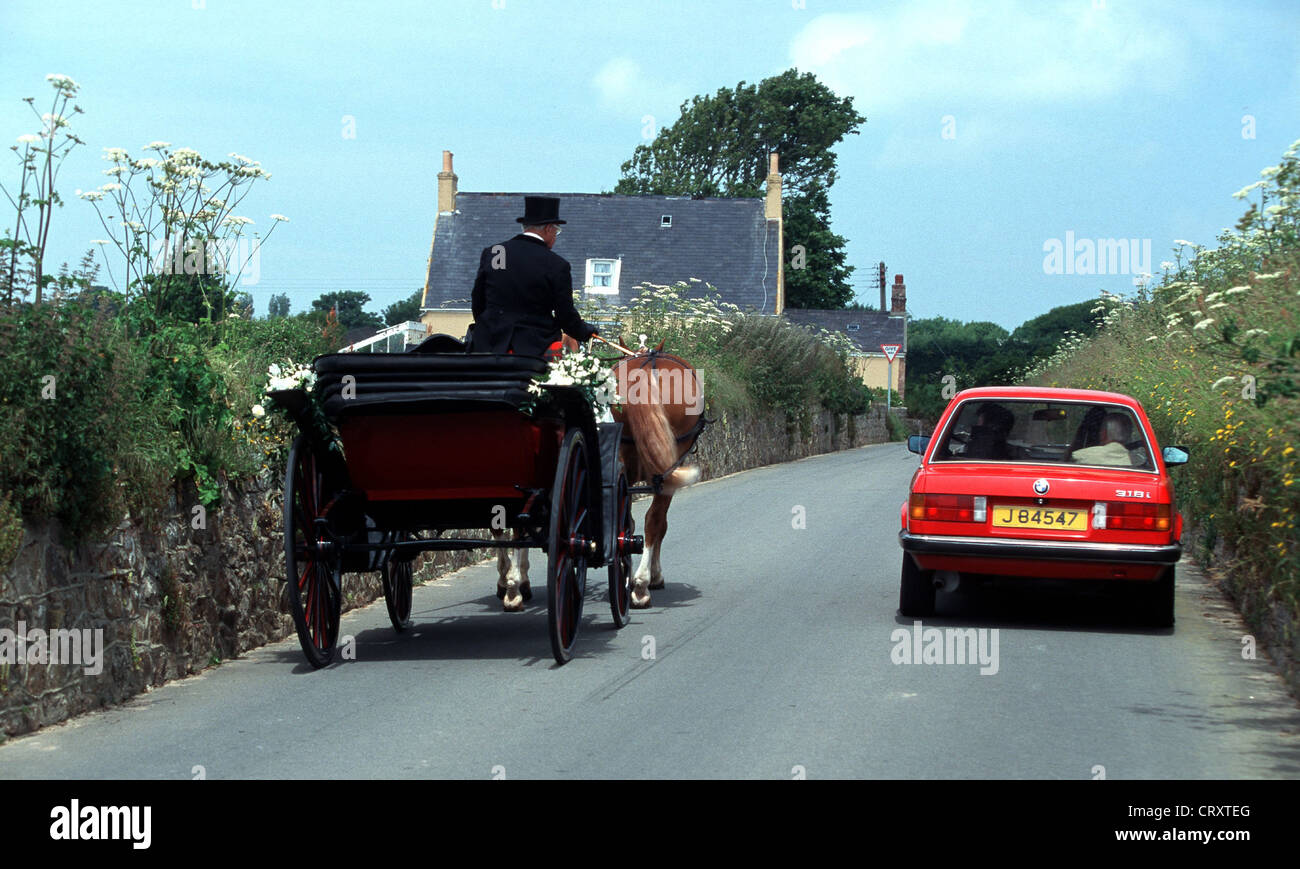 Channel Islands, Jersey, coach and car Stock Photo Alamy